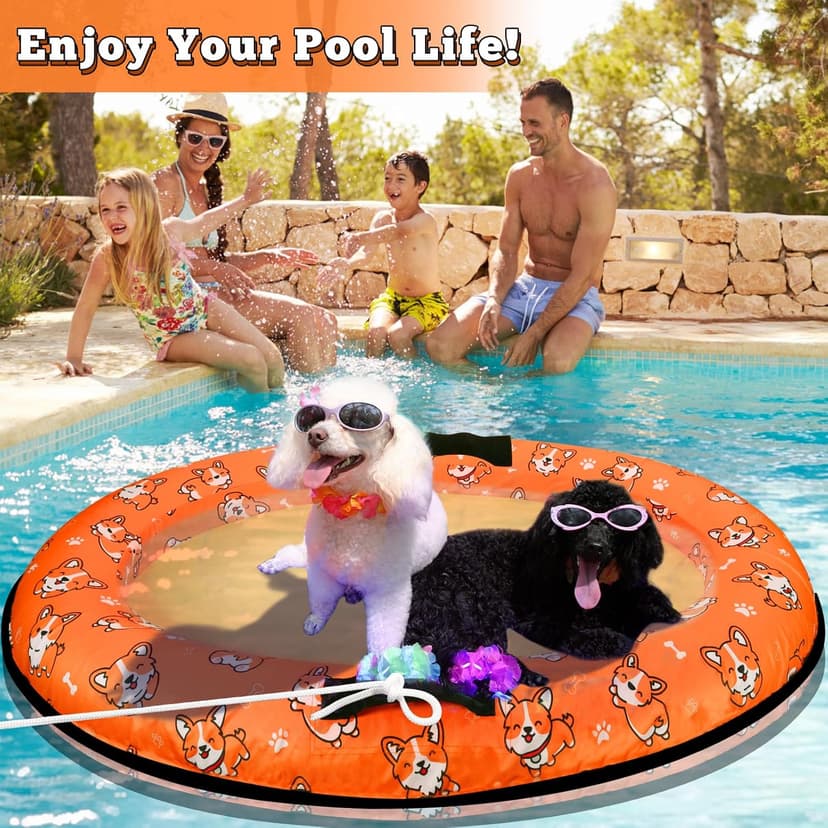 Inflatable Dogs Pool Float with Rope,Puppy Raft Floating Mat,Pet Float for Small Medium Large Dogs Up to 80lb