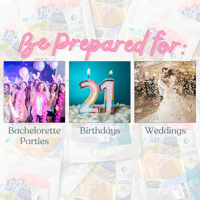 Hangover Kit (1 Pack) Pre Filled Party Favors, Goodie Bags, Gift for Bachelorette, Wedding, 21st Birthday, Girls Trip and All Celebrations