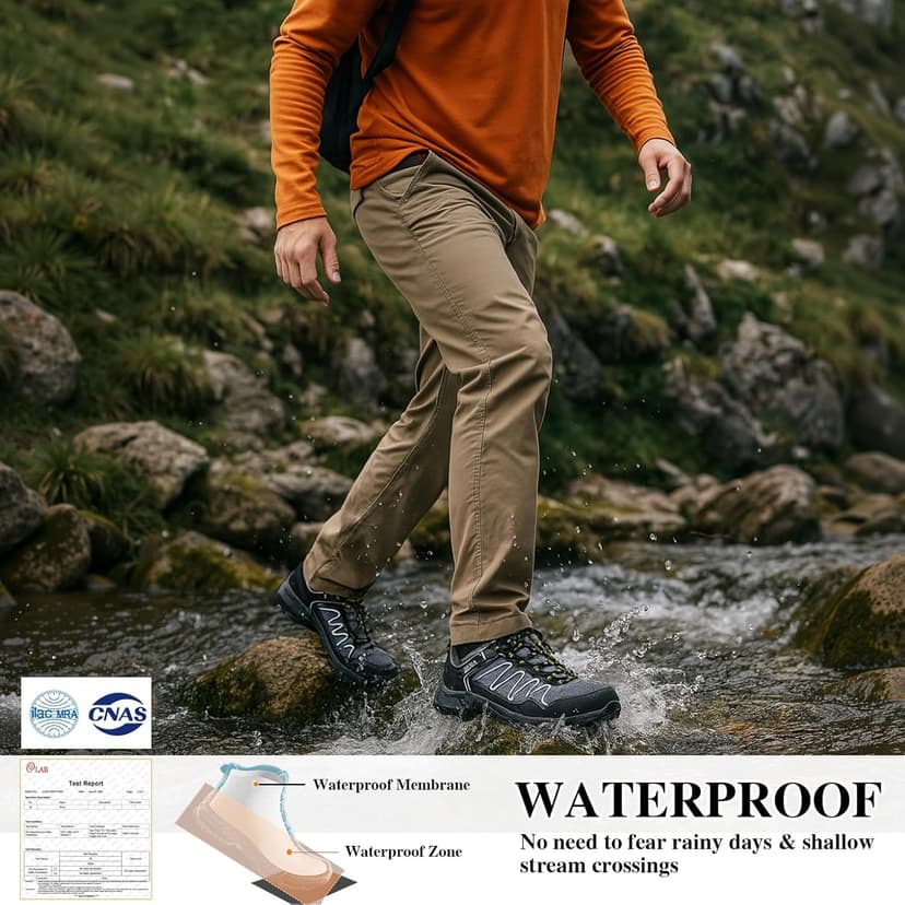 Queday Waterproof Hiking Shoes Mens Lightweight Walking Shoes Daily Hike Trekking Trail Outdoor Camping Climbing