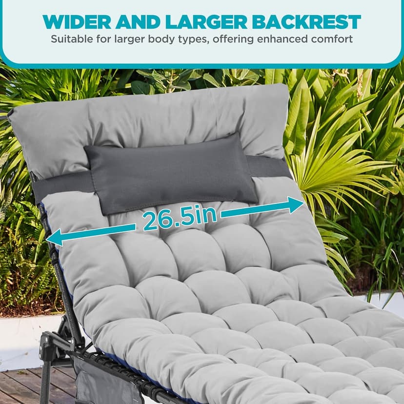 Yaheetech 5 Position Folding Tanning Chair, Outdoor Chaise Lounge Chair with Pad for Beach Patio Poolside Lawn(Gray)