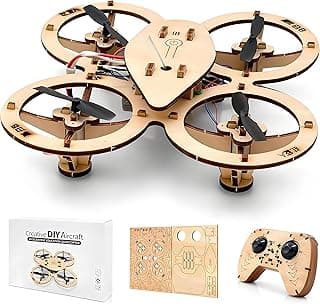 DIY Wooden Drone Model Kit,DIY Wooden RC DroneKit,WoodenBuilding Blocks Flying Toys Assembled Kit,Remote Control Aircraft Training RC DroneQuadcopter,Beginner-Friendly Mini Drone
