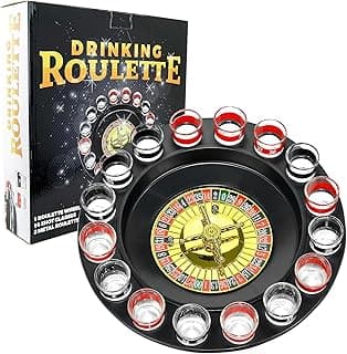 Shot Glass Roulette Drinking Game – 16-Piece Red/Black Set with 2 Metal Balls, Fun Adult Party Game for White Elephant, Game Nights, and Gifts B001JSX7KW