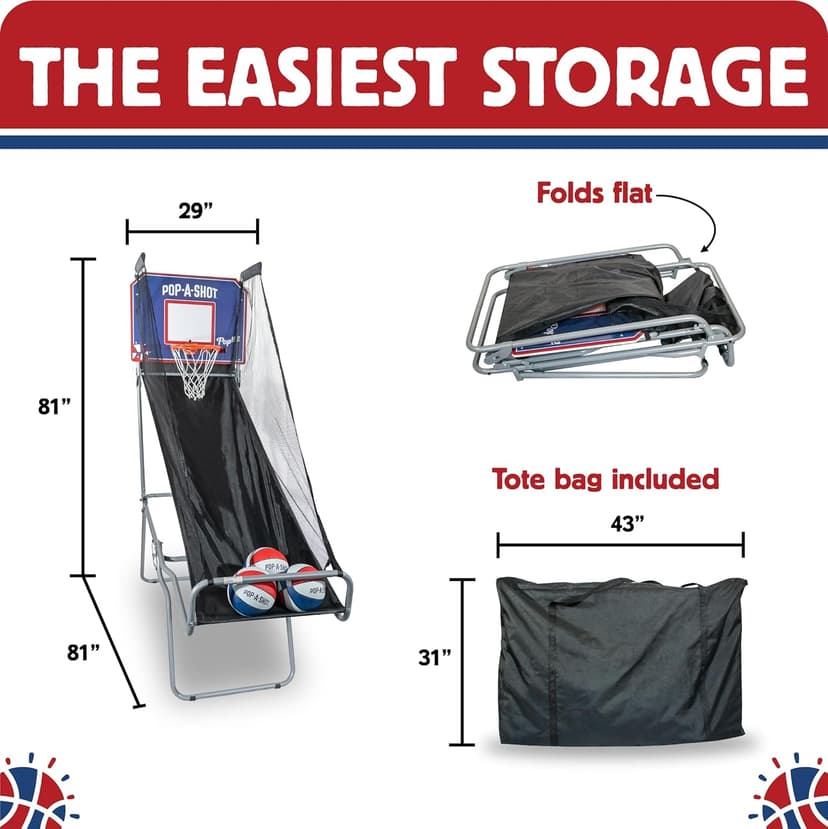 Pop-A-Shot Pop-Up Game | Arcade Basketball Inside, Out, and On The Go | Infrared Sensor Scoring | 3 Balls | Foldable, Portable, Tote Bag Included