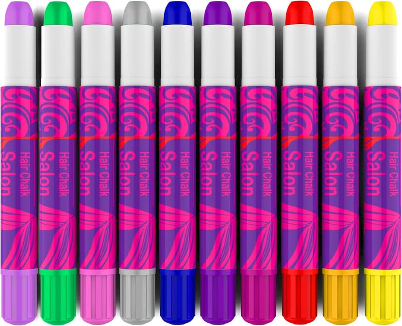 Desire Deluxe Hair Chalk for Girls Makeup Kit of 10 Temporary Colour Pens Gifts, Great Toy for Kids Age 5 6 7 8 9 10 11 12 13 Years Old, "Blue,Green,Grey,Pink,Purple