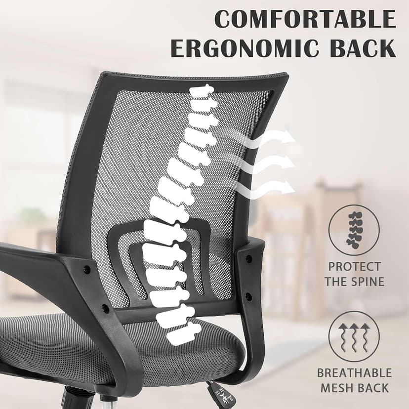MKDLUFEI Office Chair, Ergonomic Cheap Desk Chair with Lumbar Support, Adjustable Mid Back Task Rolling Swivel for Home Office Student, Adults,Study, Grey
