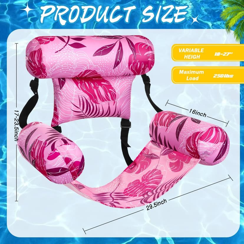 Inflatable Pool Floats Adult Floating Lounge Chairs Blow up Pool Noodles for Adult Heavy Duty Swimming Tropical Plants Fun Pattern Floating Chair for Summer Water Beach Lake Party