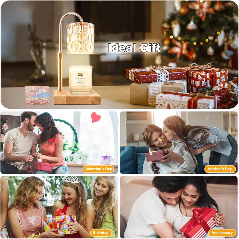 Candle Warmer Lamp with 3 Bulbs, Adjustable Height Dimmable Candle Warmer with Timer, Candle Lamp with Charming Gift Box Ribbon,Birthday Gifts for Women Mom, House Warming Gifts New Home Decor