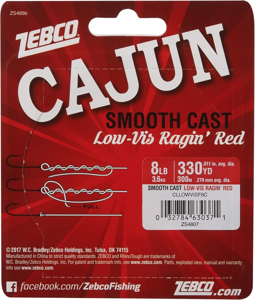 Zebco Cajun Line Smooth Cast Fishing Line, Low Vis Ragin' Red