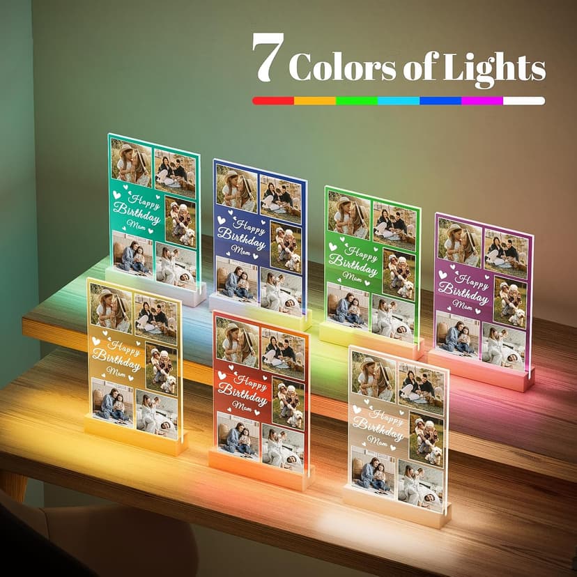 Personalized Birthday Gifts for Mom from Daughter Son, Custom Collage Picture Frames with Photo, Customized Photo Frame with Night Light, Personalized Christmas Photo Gifts for Mom Baby Kids Family