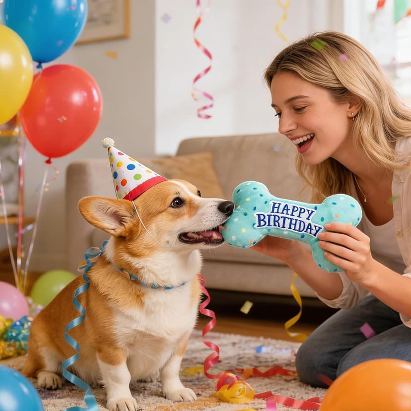 PrimePets Dog Birthday Toys, Plush Dog Squeaky Toys, Stuffed Puppy Chew Toy for Small Medium Large Dogs, Bone Pet Toy B09C5RZ8DT