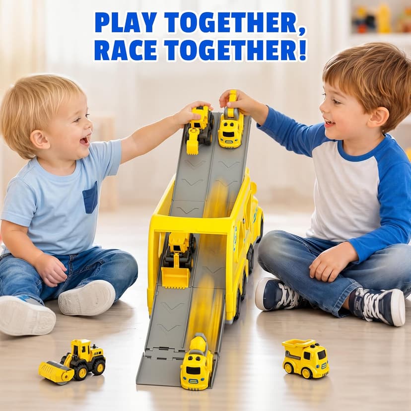 Transport Carrier Vehicle Toddler Toy with Light & Music, Excavator Dump Truck Bus Kids Gift for Boys and Girls (Yellow) Funwee 7-in-1 Construction Truck Toy w/ 6 Pull Back Cars & Track, Ages 1-5+ B0H9RSRFL7