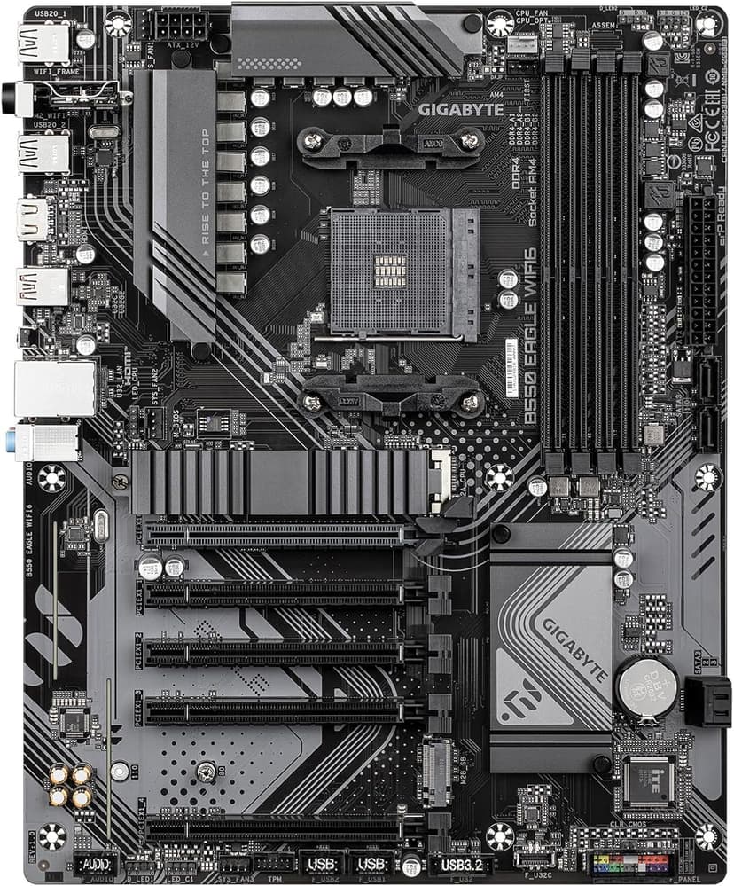 GIGABYTE B550 Eagle WIFI6 Motherboard, Supports AMD AM4 Ryzen 5000 Processors, ATX, DDR4, 2X M.2, PCIe 4.0, WIFI6, 1GbE LAN, EZ-Latch