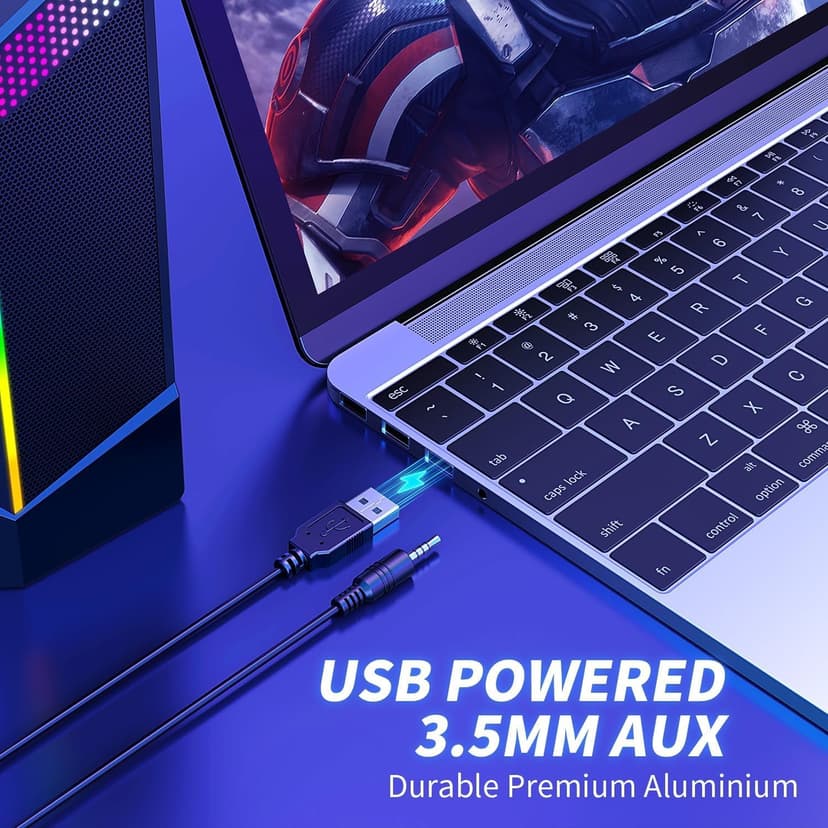 Computer Speakers, 2 in 1 PC Speaker , Gaming Speakers for PC Computer Laptop Desktop Monitor, RGB Speakers with Touch Sensitive Lighting, USB Powered 3.5mm Aux(Package Only Two Speaker, No Soundbar)