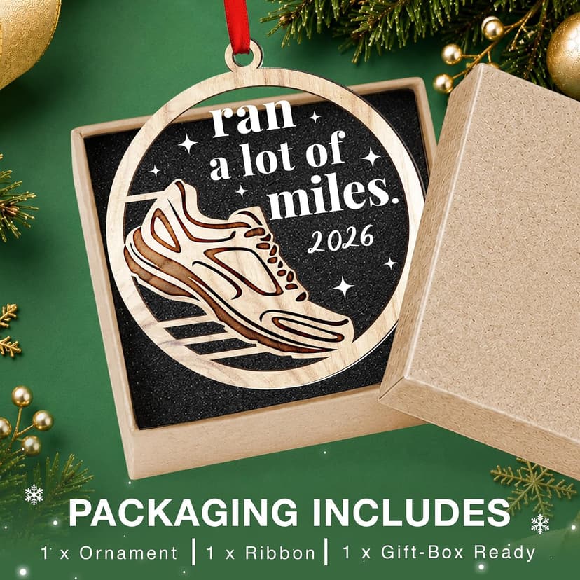 Cross Country Ornament, Marathon Runner Keepsake, Round Wood Acrylic Design, Ready To Hang Gifts for Runners - Marathon Runner Gifts, Running Christmas Ornament B0H8D3DSVR