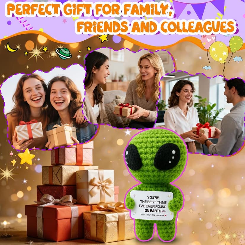 MAMAGIFTREE Crochet Alien Gift for Men Women – Funny Handmade Figure with Message Card, Appreciation Birthday Gift for Friends Coworkers Family B0G7176WS4