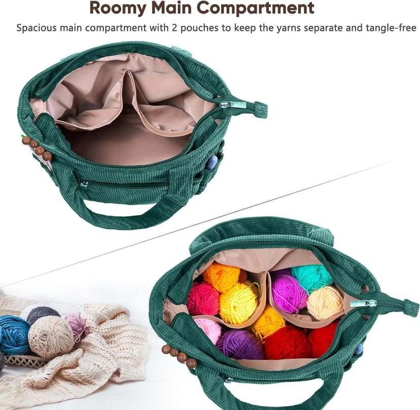 Crochet Bag and Tote - Corduroy Yarn Bag - Yarn Holder for Crocheting - Crochet Storage Bag for Crochet Hooks, Crochet Accessories, Knitting Bag for Crochet Lovers, Mother's Day Gift