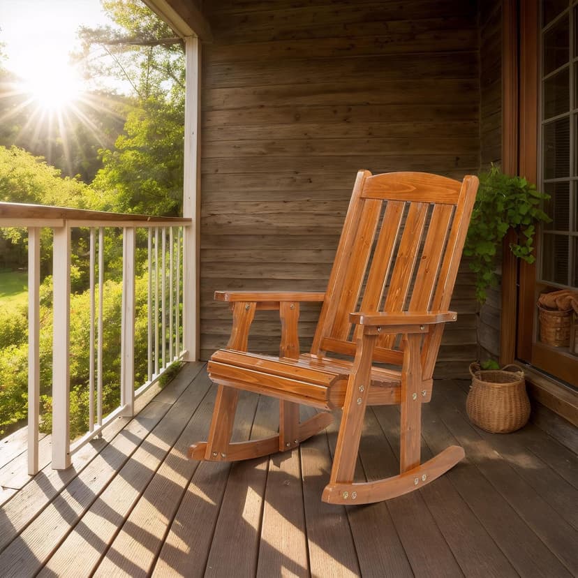 VINGLI Wooden Rocking Chair, Patio Rocker with Higher Backrest, Heavy Duty 600 LBS Outdoor Rocking Chair for Garden, Yard, Balcony, Teak