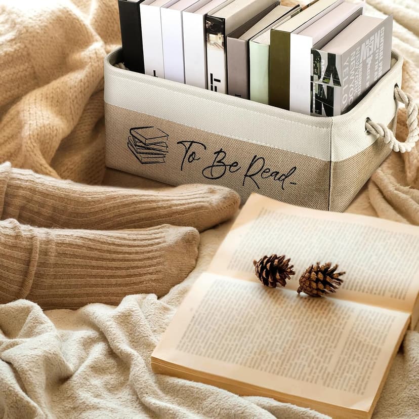 Gift for Book Club Members, To Be Read Organizer, Linen Canvas Bin with Handles for Reading Accessories Bookworm Decor Marsui 1 Pcs TBR Basket Book Lover Gifts for Women Book Storage Bin Bookish B0DSPS3KRY