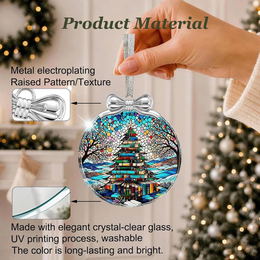 Hanging Ornament for Christmas Tree Decorations- Holiday Keepsake Present Exchange Idea Book Tree Christmas Ornament Unique 2026, Book Lover Gift Glass B0FJMNWGJ9