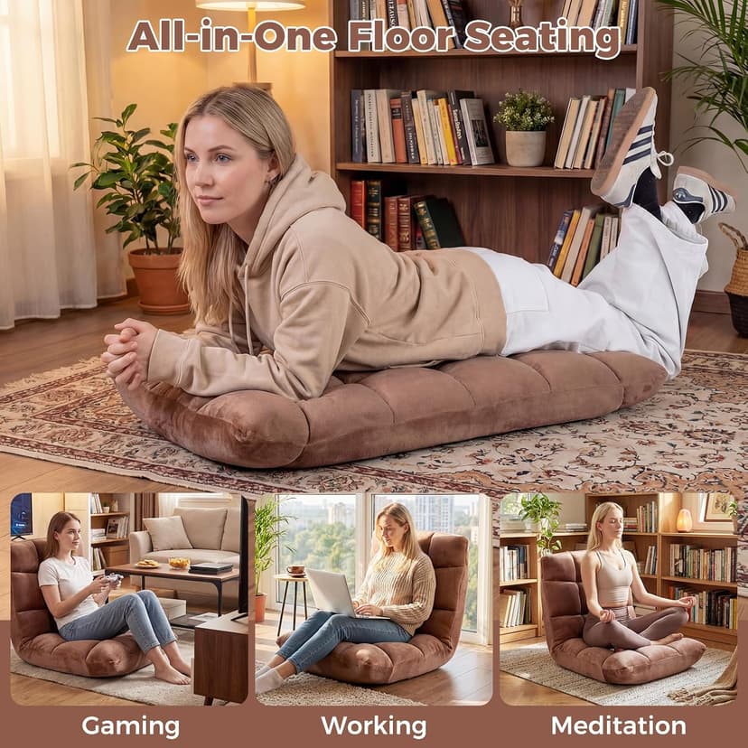 COSTWAY Floor Chair, Video Gaming Chairs with Back Support, Adjustable 14-Position, Alloy Steel Frame, Lazy Sofa Lounge Recliner for Adults Kids (Tan)