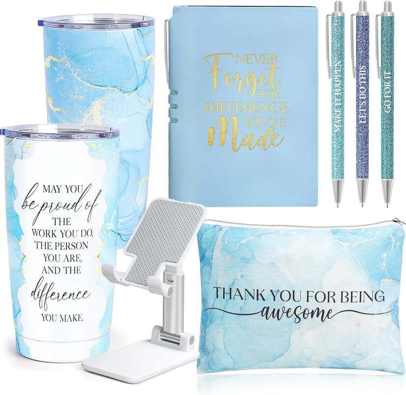 Employee Appreciation Gifts, Appreciation Gifts for Coworkers, 8 Pcs Christmas Gift for Employees Coworkers Teacher Staff Principal Nurse, Cool Thank You Gifts Baskets w/ Tumbler Notebook (Blue)