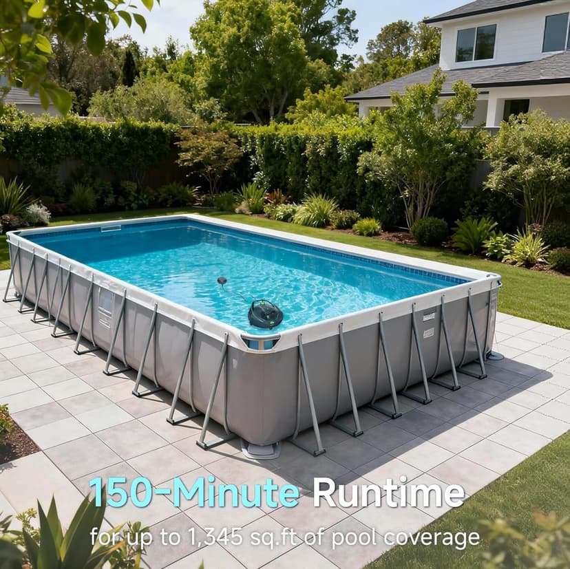 PF1 Cordless Robotic Pool Vacuum Cleaner for Above & In-Ground Pools with Retrieval Buoy, Max Cleaning Coverage 1345 Sq.ft, 150Mins Runtime, Self-Parking, Fast Charging, Deep Gray