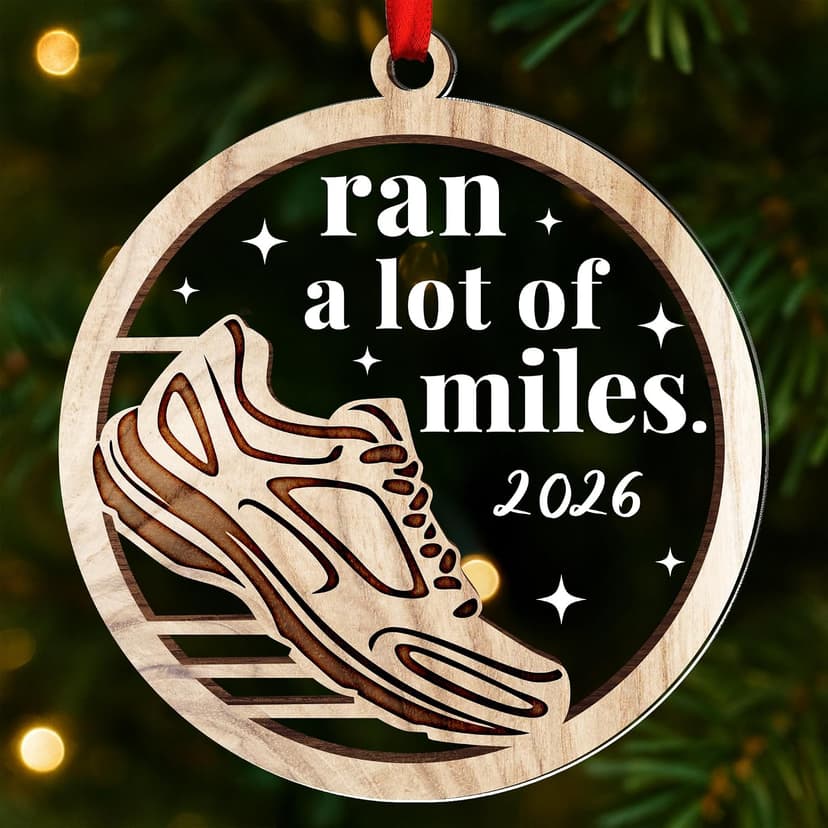 Cross Country Ornament, Marathon Runner Keepsake, Round Wood Acrylic Design, Ready To Hang Gifts for Runners - Marathon Runner Gifts, Running Christmas Ornament B0H8D3DSVR