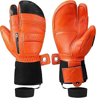 KUTOOK Winter 3 Fingers Ski Mittens Goatskin Thermal 3M Thinsulate Waterproof Snowboarding Gloves with Pocket for Men Women