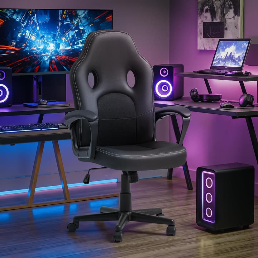 Office Gaming Chair High Back Leather Computer Chairs Ergonomic Height Adjustable Racing Game Desk Chair Executive Conference Task Chair (Black)