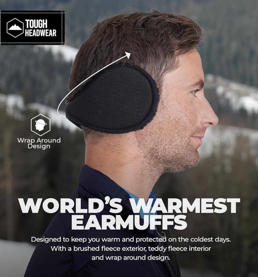 Tough Headwear Tough Headwear Warm Winter Ear Muffs For Men Women, Earmuffs Behind the Head, Fleece Ear Warmers, Ear Covers for Cold Weather