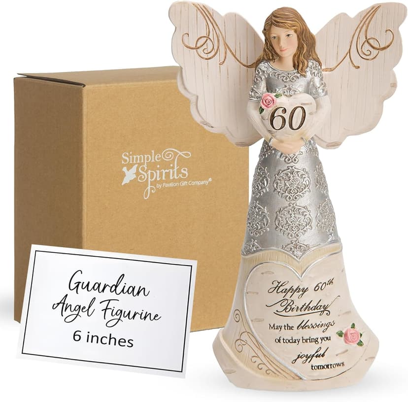 Pavilion Elements Angels Figurine - Guardian Angel Figure Display - Happy 60th Birthday May The Blessings of Today Bring You Joyful Tomorrows Printed Text, Collectibles Angel Figurines, 6"