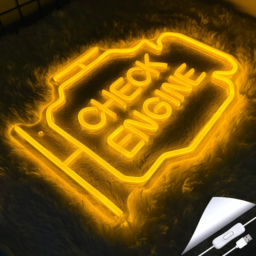 Check Engine Light Neon Sign for Man Cave Decor, LED Garage Wall Art, Funny Gifts for Dad & Car Guys, Man Cave Auto Repair Shop Mechanics Workshop Sign, USB Powered(15.7x11.8in,Yellow) B0BK972XV2