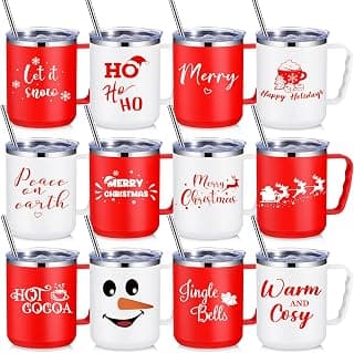 Stainless Steel Insulated Tumbler Bulk, Xmas Cup Straw Lid, for Teacher Coworker Team, Holiday Prints, Office Party Favors Umigy 12 Pcs Christmas Coffee Mug Bulk 17oz Employee Appreciation Gift Cute B0D59Y943Q