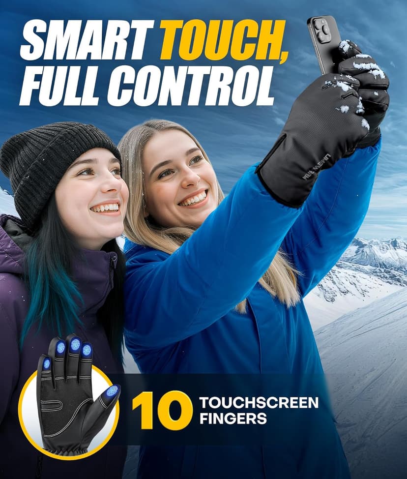 UMEWARM Winter Gloves Men Women Made with 3M Thinsalute, -20°F GEANI-TEX™ Waterproof Ski Gloves for Cold Weather, 5-Layer Thermal Snow Gloves, 10 Touchscreen Fingers Snowboard gloves for Cycling, Hiking