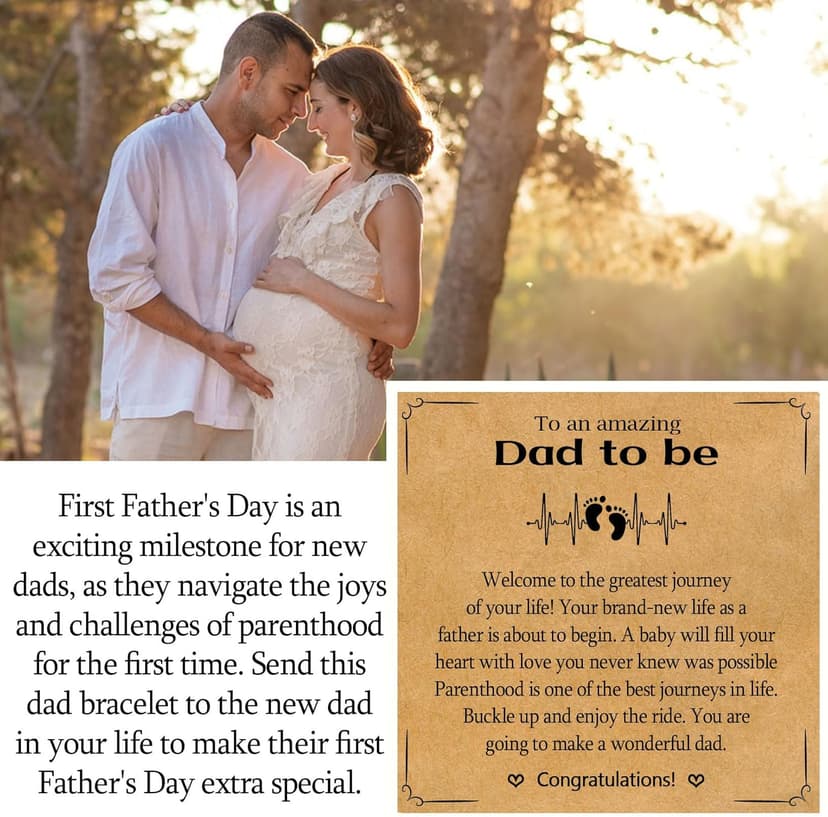 New Dad Gifts for Men, First Time Parents Gift Dad to Be Gift for Father's Day Birthday Christmas, Leather Bangle Bracelet for Daddy Him Husband