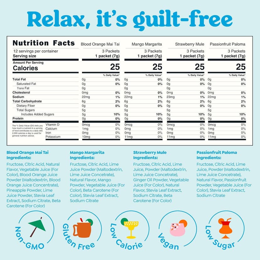 Craftmix Variety Pack, Makes 12 Drinks, Skinny Cocktail Mixers, Mocktails Non-Alcoholic Drinks - Made With Real Fruit - Vegan Low-Carb, Low-Sugar, Non-GMO, Dairy Free, Gluten Free, Easy to Mix