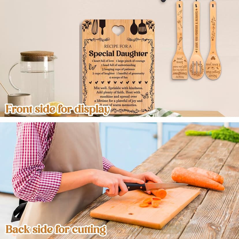 Christmas Gifts for Daughter - "Recipe for a Special Daughter" Daughter Birthday Gifts Cutting Board Set, Bamboo-Made Engraved Utensil Set Birthday Gifts for Daughter, Daughter Christmas Gifts