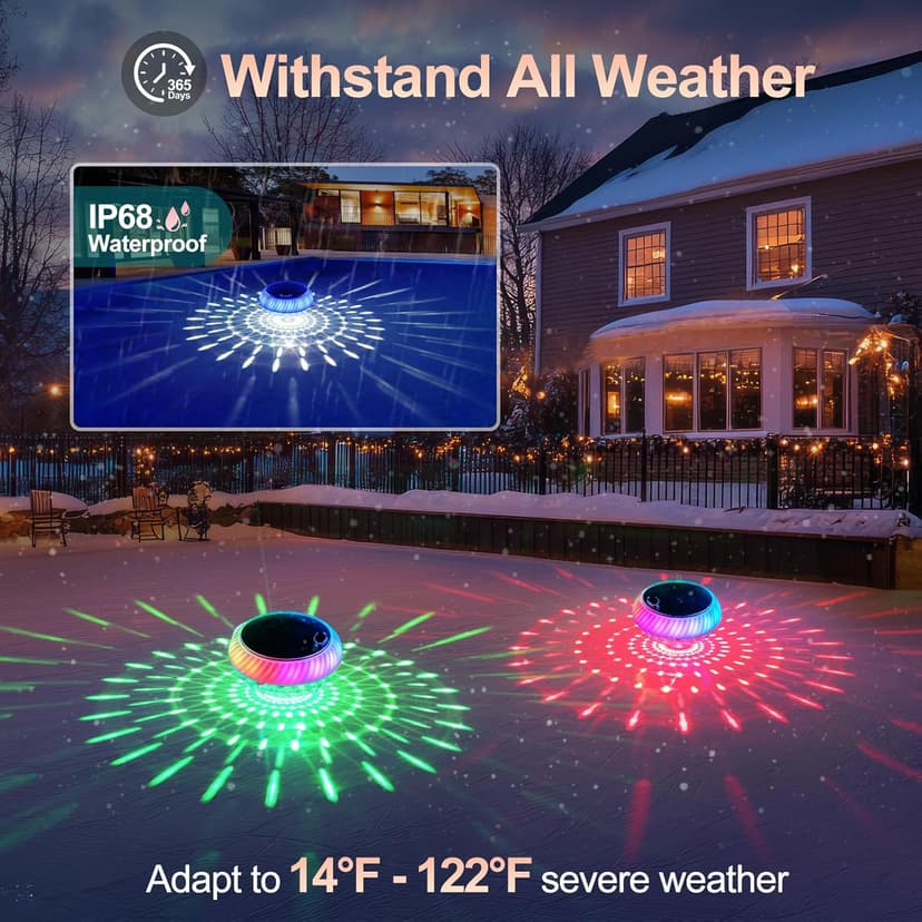 Askyli Floating Pool Lights Solar with Remote, 7.6 Inch RGB Up and Down Color Changing Solar Pool Lights That Float with Dynamic Lighting Effects, Floating Light for Pools, Party, Decor(2)