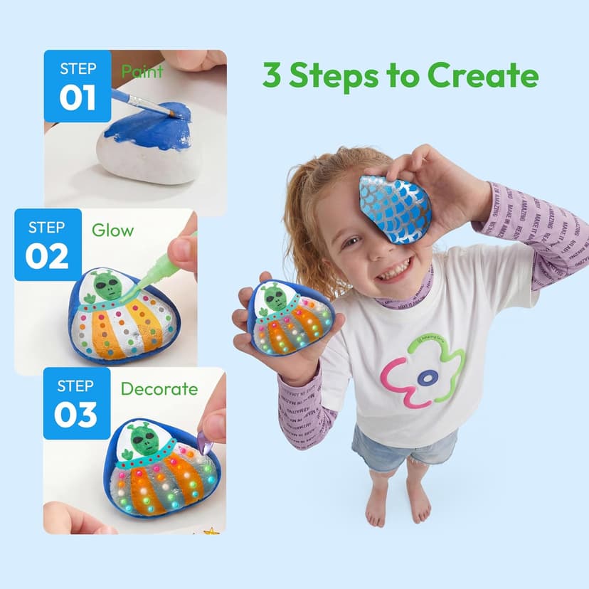 JOYIN Rock Painting Kit- Glow in The Dark Rock Kit, Arts and Crafts for Kids Ages 6-12, Art Supplies Toy, Kids Craft Paint Kits, Arts & Crafts for Boys Girls Birthday Party Gift Toy
