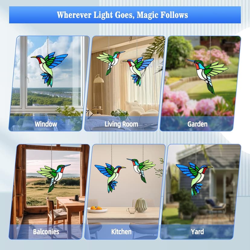 Handmade Copper Foil Art,Birthday Anniversary Gift For Mom Grandma Wife Mother In Law,Bird Lovers Sun Catcher Decor,6 Inch 2 Pcs Hummingbird Stained Glass Window Hanging Suncatchers,Gifts for Women B0FBM1D77B
