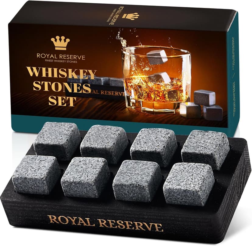 Whiskey Stones Gift Set by Royal Reserve – Artisan Crafted Reusable Chilling Rocks for Scotch Bourbon – Stocking Stuffer for Men - Whiskey Gifts for Husband Guy Dad Boyfriend