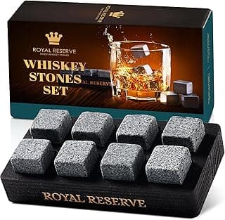 Whiskey Stones Gift Set by Royal Reserve – Artisan Crafted Reusable Chilling Rocks for Scotch Bourbon – Stocking Stuffer for Men - Whiskey Gifts for Husband Guy Dad Boyfriend