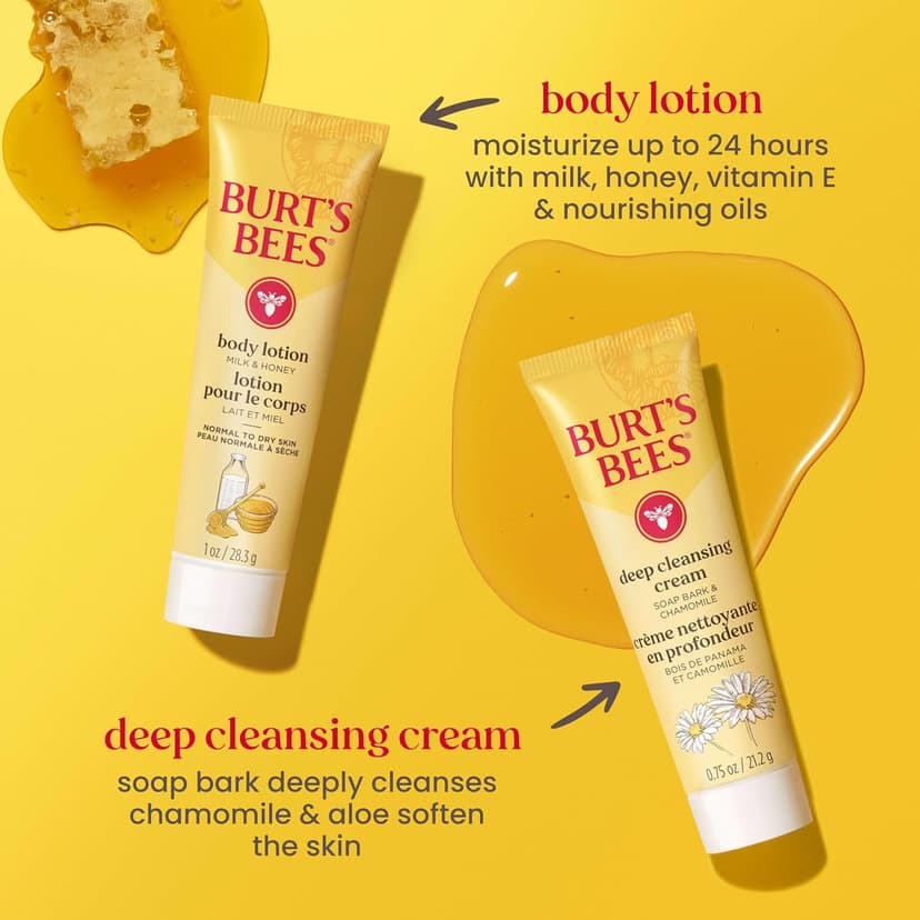 Burt's Bees Christmas Gifts - Essentials Everyday Set, 5 Travel Size Products for Stocking Stuffers - Deep Cleansing Cream, Hand Salve, Body Lotion, Foot Cream and Original Lip Balm