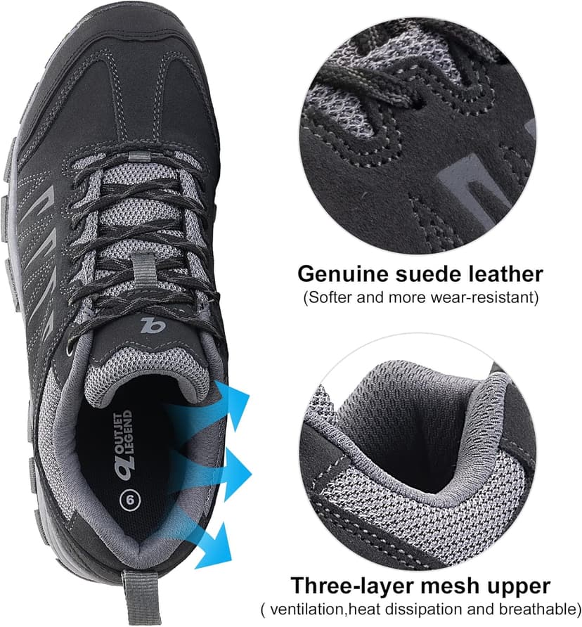 OL OUTJET LEGEND Men's Waterproof Hiking Shoes Leather Comfortable Lightweight Anti-Slip Outdoor Walking Work Sneakers