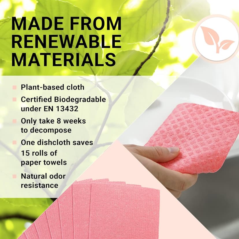 Swedish Wholesale Dishcloths, Cellulose Sponge Cloths – Bulk 10 Pack of Eco-Friendly, No Odor, Reusable Cleaning Cloths for Kitchen – Absorbent Dish Cloth Hand Towel – Assorted
