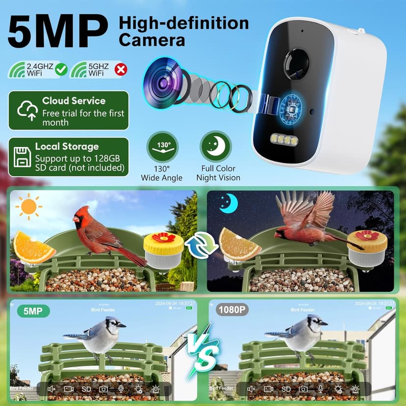 Smart Bird Feeder with Camera Solar Powered, AI Birds Species Identification, 2.5K HD Video Bird House with Camera for Outside, Weatherproof Design Ideal Gifts for Christmas, Bird Lovers, Green