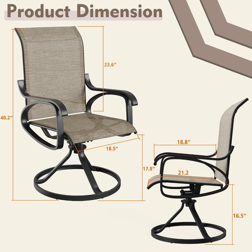 Patio Swivel Chairs Set of 4, All Weather Outdoor Rocking Chair with Textilene Breathable Back, Metal Frame, Patio Dining Chair for Backyard, Garde, Porch and Deck (4, Dark Brown)