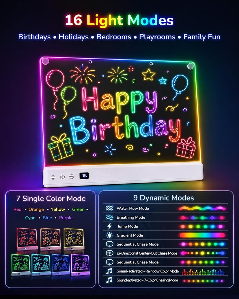 Aullsaty 16.5-Inch LED Drawing Board for Kids, Rechargeable Light Up Dry Erase Board with 16 Light Effects, 7 Markers and Tracing Kit, Birthday or Christmas Gift for Boys and Girls Ages 3-12 B0H7HFPLFM