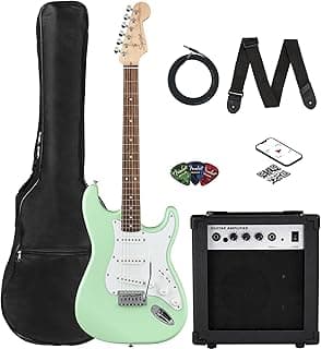 Fender Squier Stratocaster Electric Guitar - Surf Green Bundle with Amplifier, Gig Bag, Cable, Strap, Picks, and Austin Bazaar Instructional Video