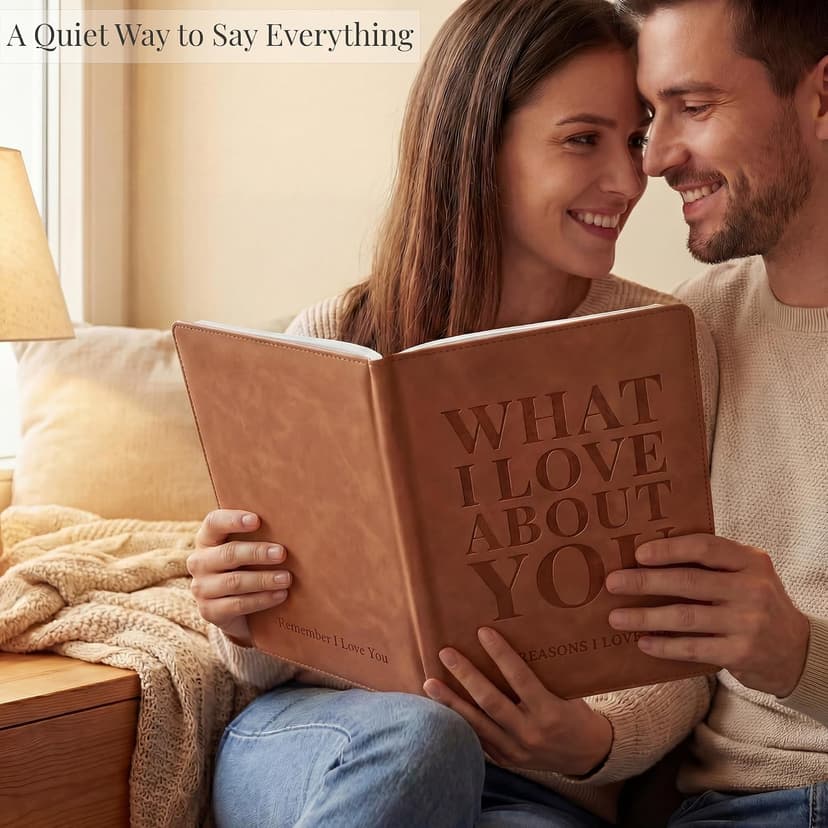 What I Love About You Leather Book – 30 Reasons Why I Love You, Fill-In-The-Blank Journal for Him & Her, Romantic Couples Keepsake (Brown Debossed)